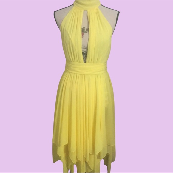 YELLOW HIGH NECK HANDKERCHIEF MIDI DRESS - Picture 5 of 9